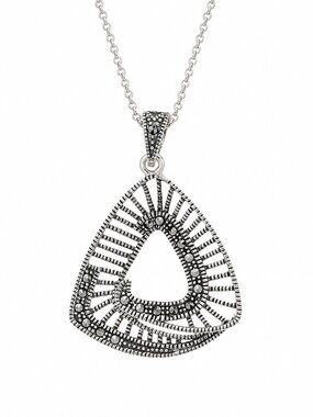 Sterling Silver Marcasite Style Triangle Pendant Necklace | Statement Jewelry